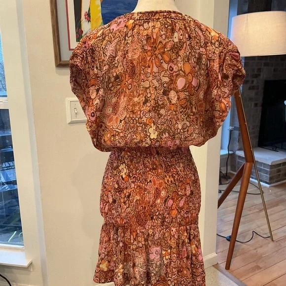 A.L.C. Orange Floral Smocked Mini Dress - Picture 7 of 14